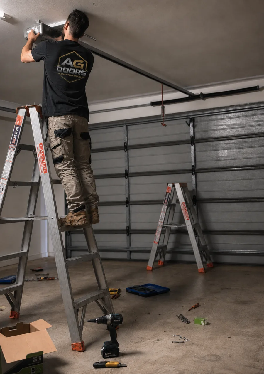 AG Doors technician installing a garage door motor